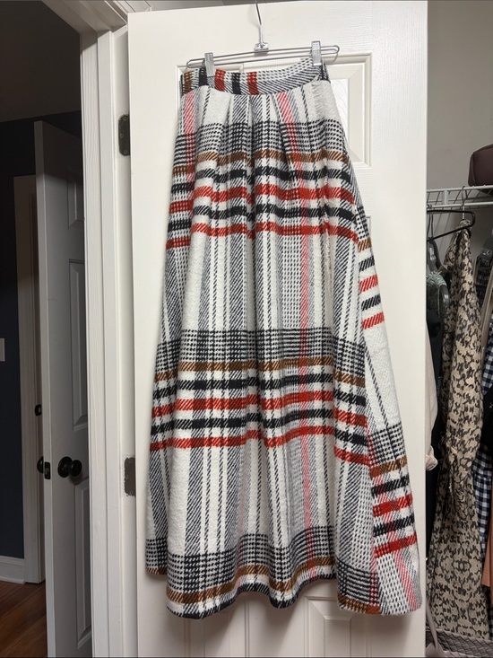 Mare Mare Dresses & Skirts - Plaid A-Line Maxi Skirt in White with Red, Black & Brown Stripes